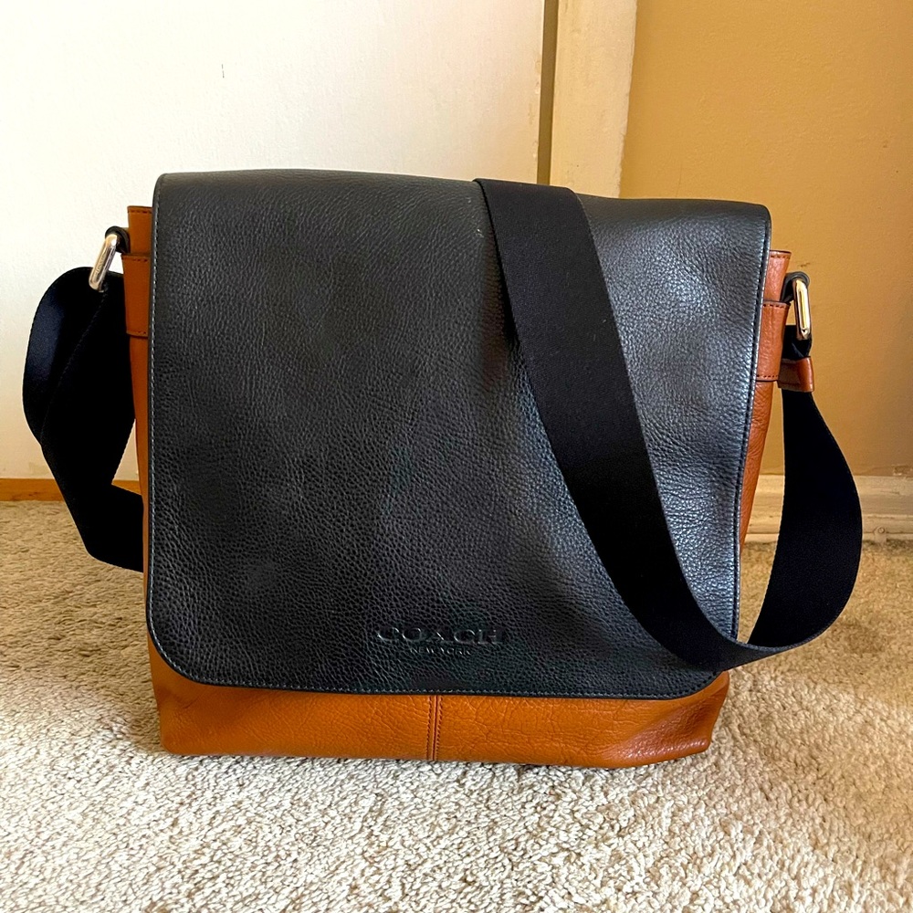 Black/Orange Leather Coach Messenger